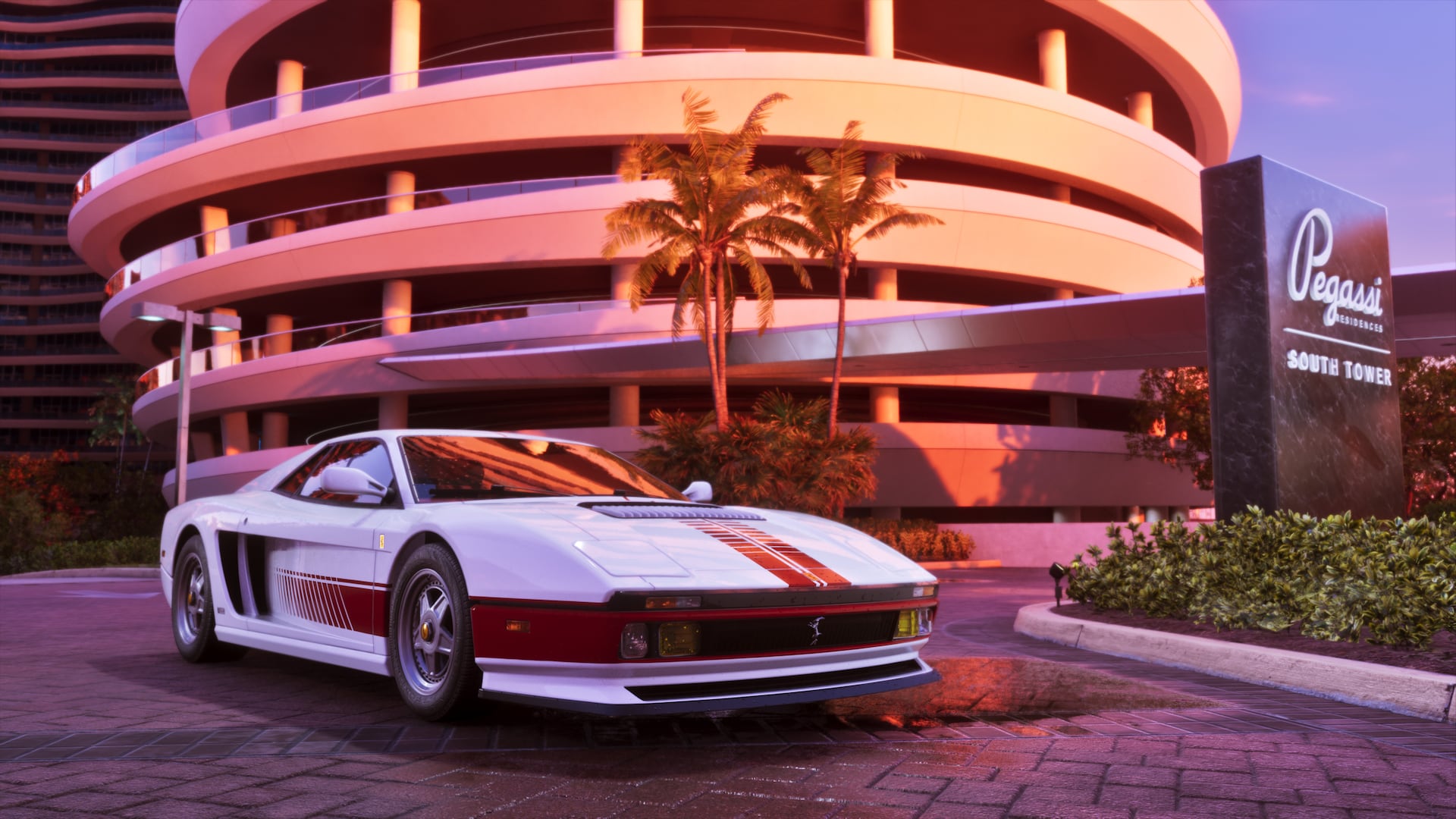 The ’95 Grotti Cheetah outside the Pegassi Residences in official GTA VI Ultimate Edition imagery from Rockstar Games
