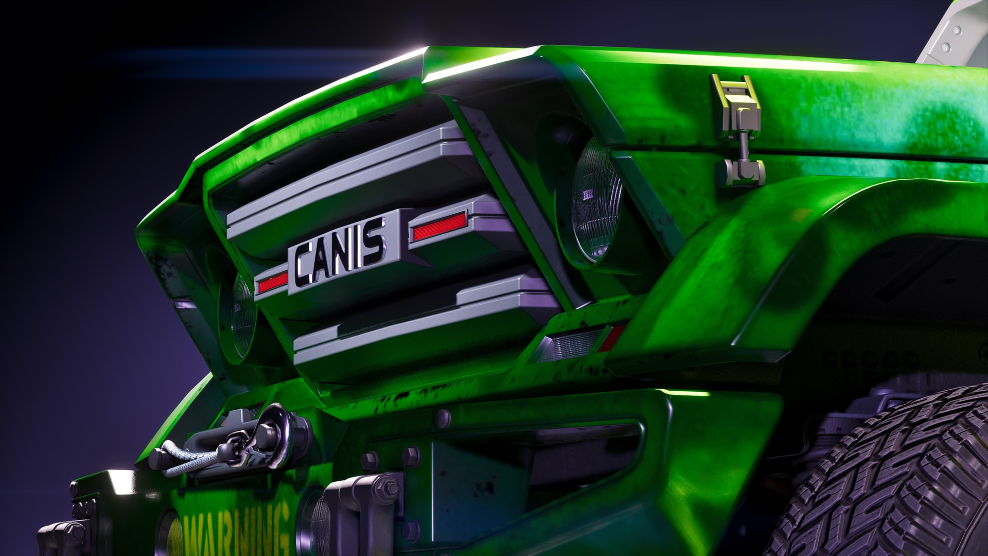 Official GTA VI close-up of a green Canis off-road vehicle with a front winch